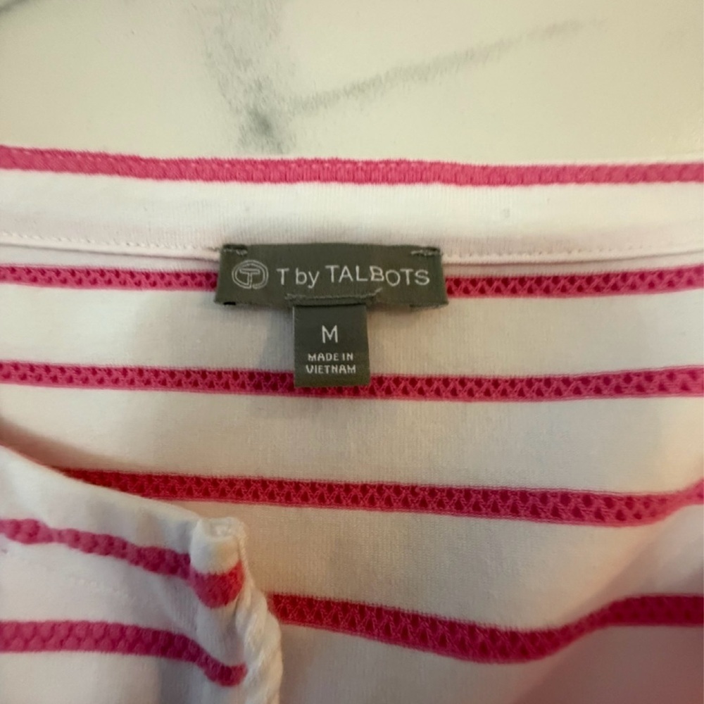 Talbots Pink and White Striped Ladies Top. Medium - Picture 4 of 7